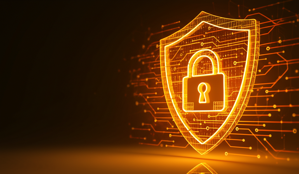 Abstract digital shield with secure lock representing unwavering integrity