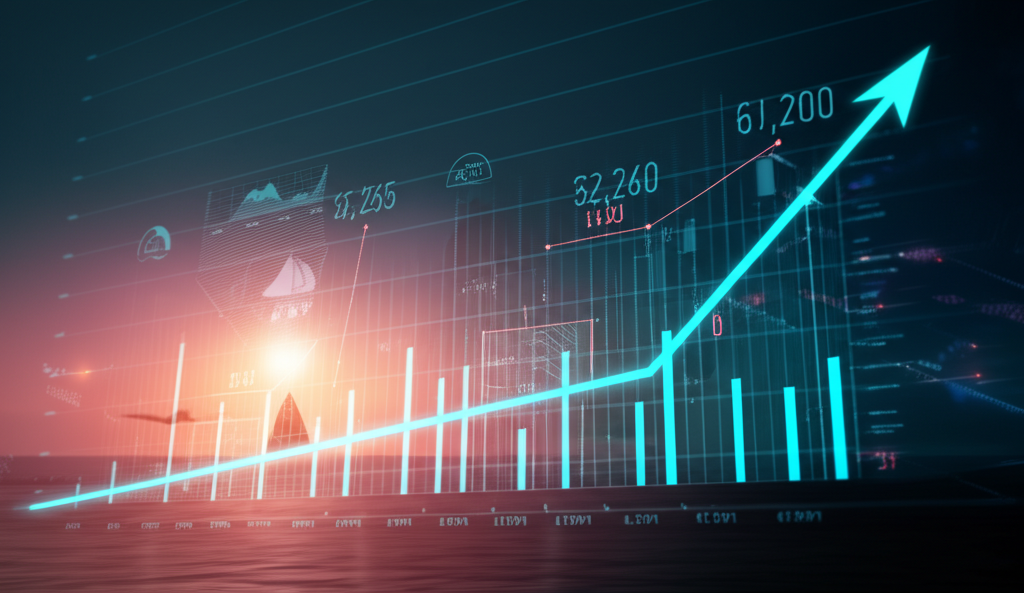 Digital growth chart with upward trend and sustainable development indicators